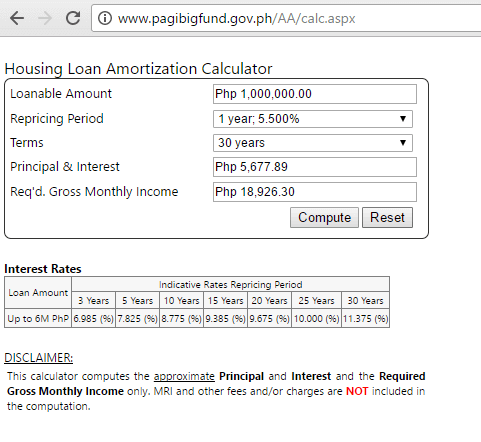 PAG IBIG Amortization Computation Monthly